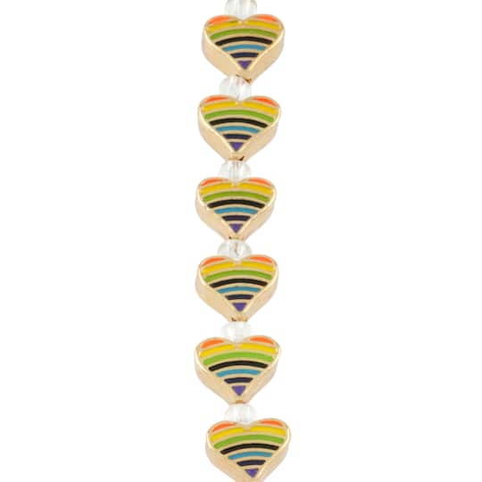 Rainbow Stripe &#x26; Gold Heart Beads, 9mm by Bead Landing&#x2122;